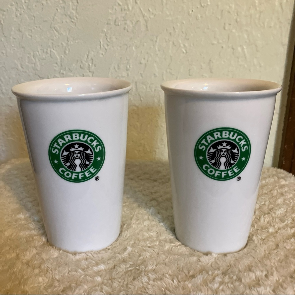 Lot 2-Starbucks 2009 Coffee Ceramic Tumbler 8oz Cup Mug Logo Double Wall